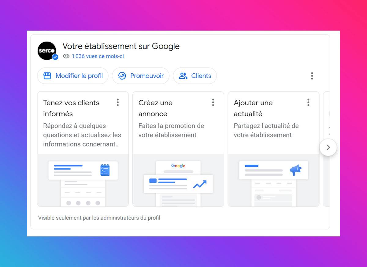 Nouvelle zone de modification Google My Business dans le moteur de recherche