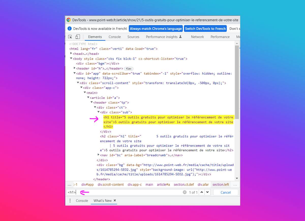 Trouver le h1 sur une page web